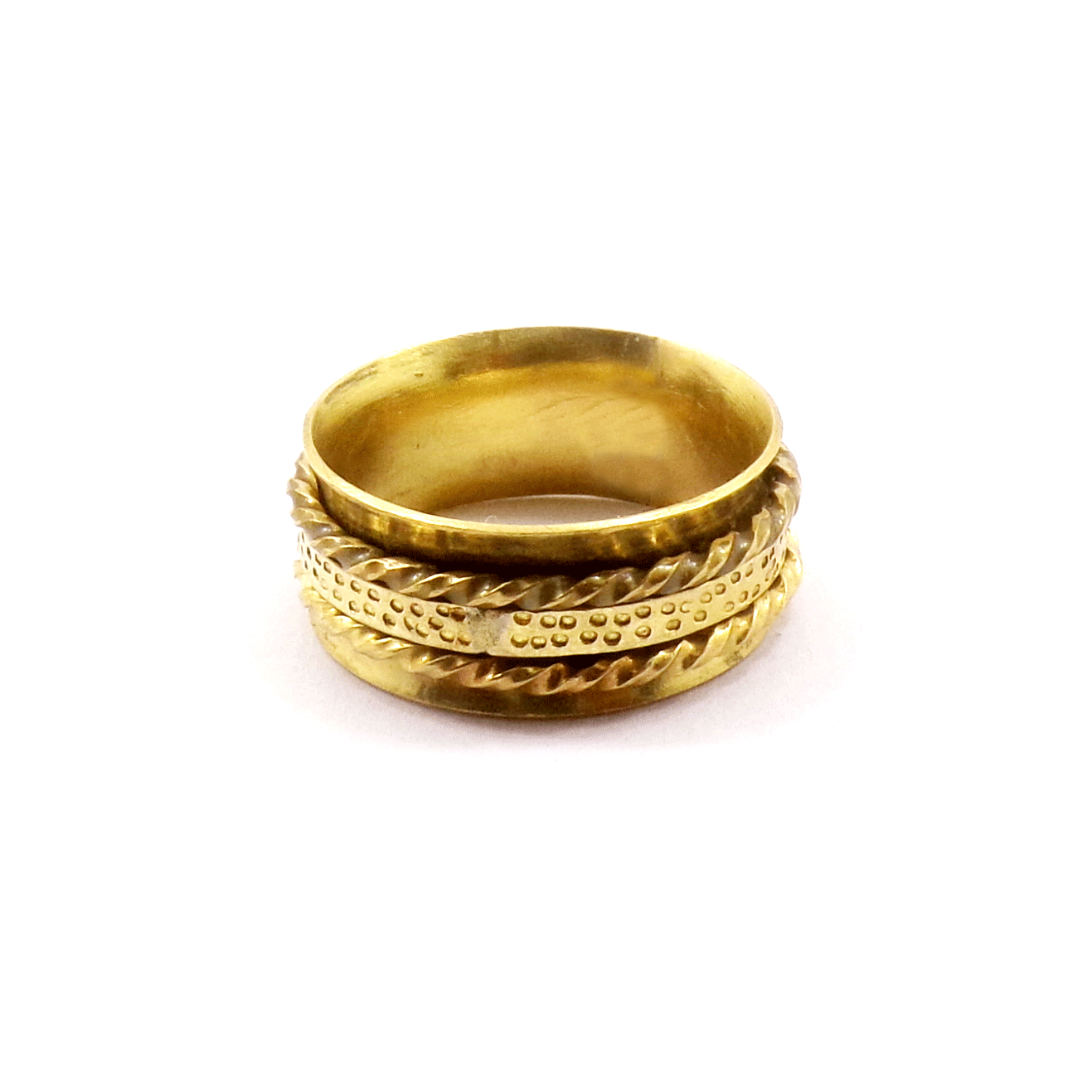 Ring Size - 8 Brass Spinner Ring L - BSPR996 18K Gold Plated Brass Rope Design & Wide Band Spinner Ring