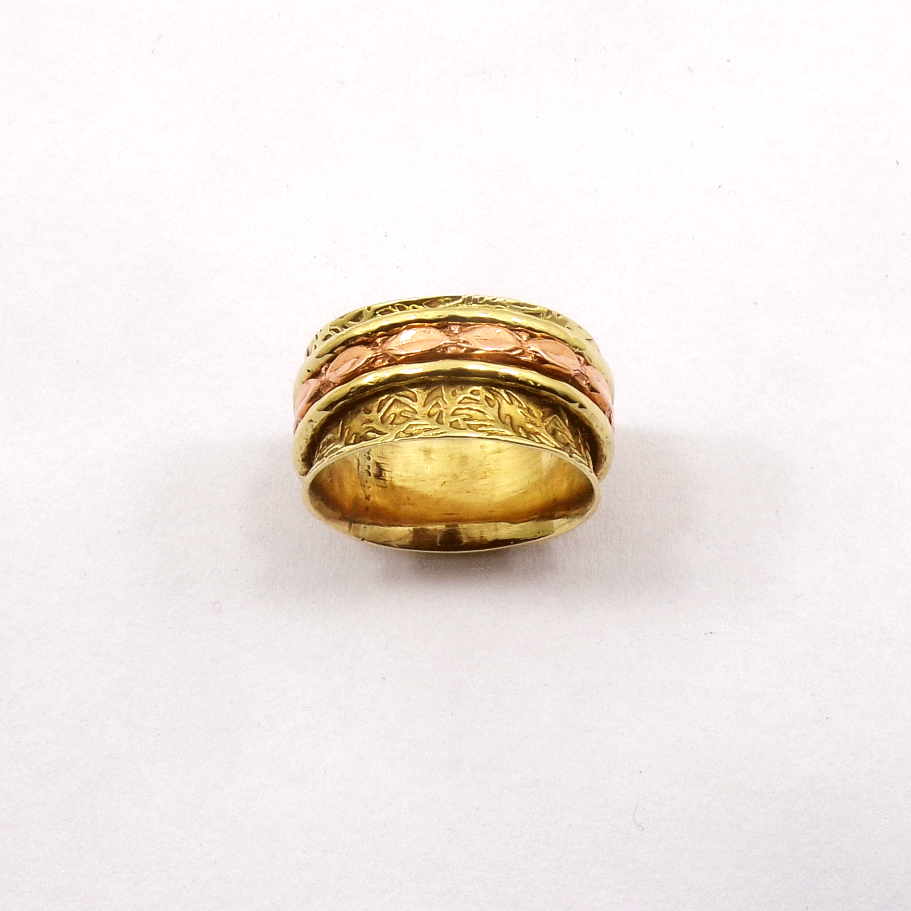 Ring Size - 8 Triple Band Ring J - BSPR999 18K Rose Gold & Yellow Gold Plated Solid Handmade Designer Triple Band Spinner Ring