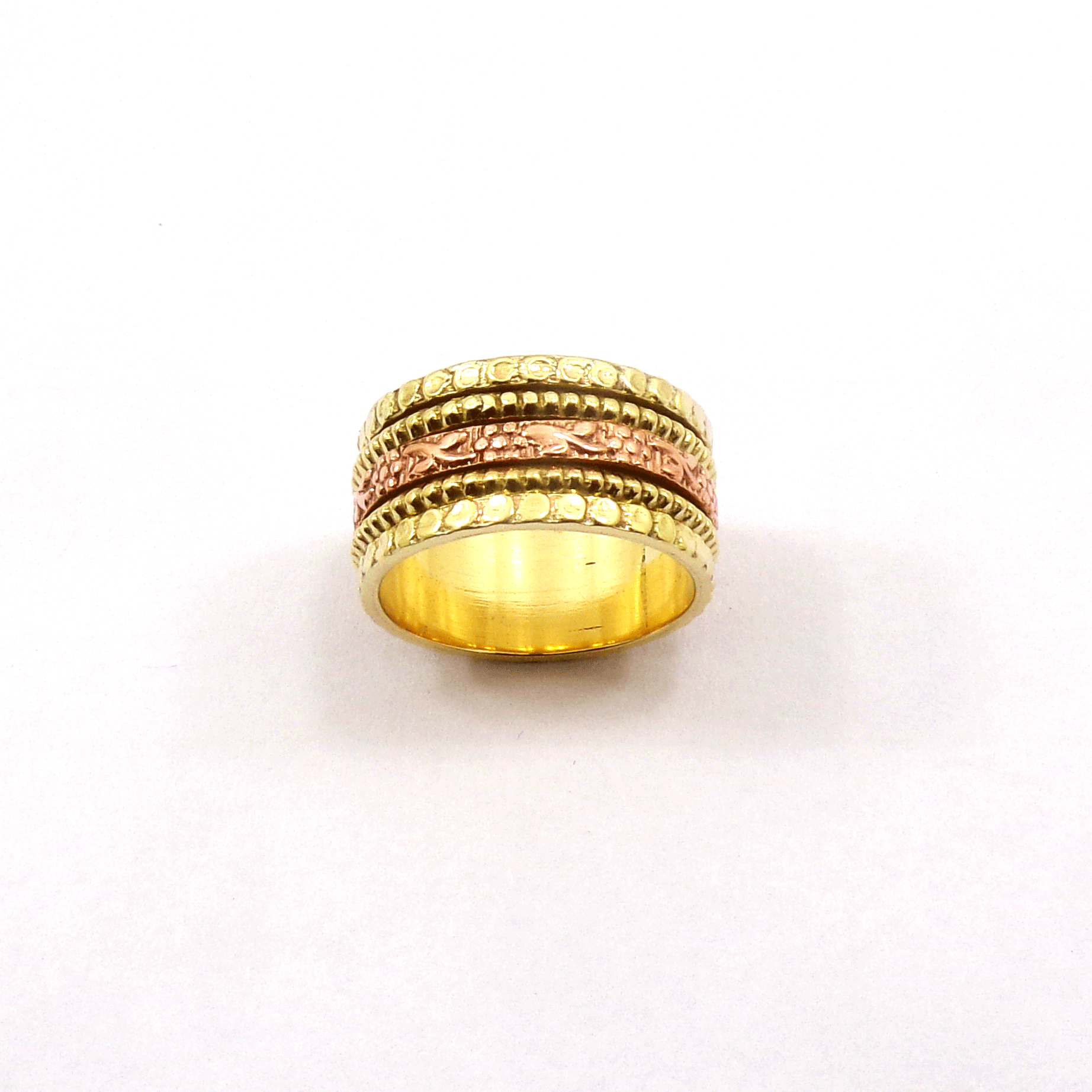 Ring Size - 9 Fashionable Brass Copper Ring V - BSPR999 18K Rose Gold & Yellow Gold Plated Solid Handmade Designer Brass Copper Spinner Ring