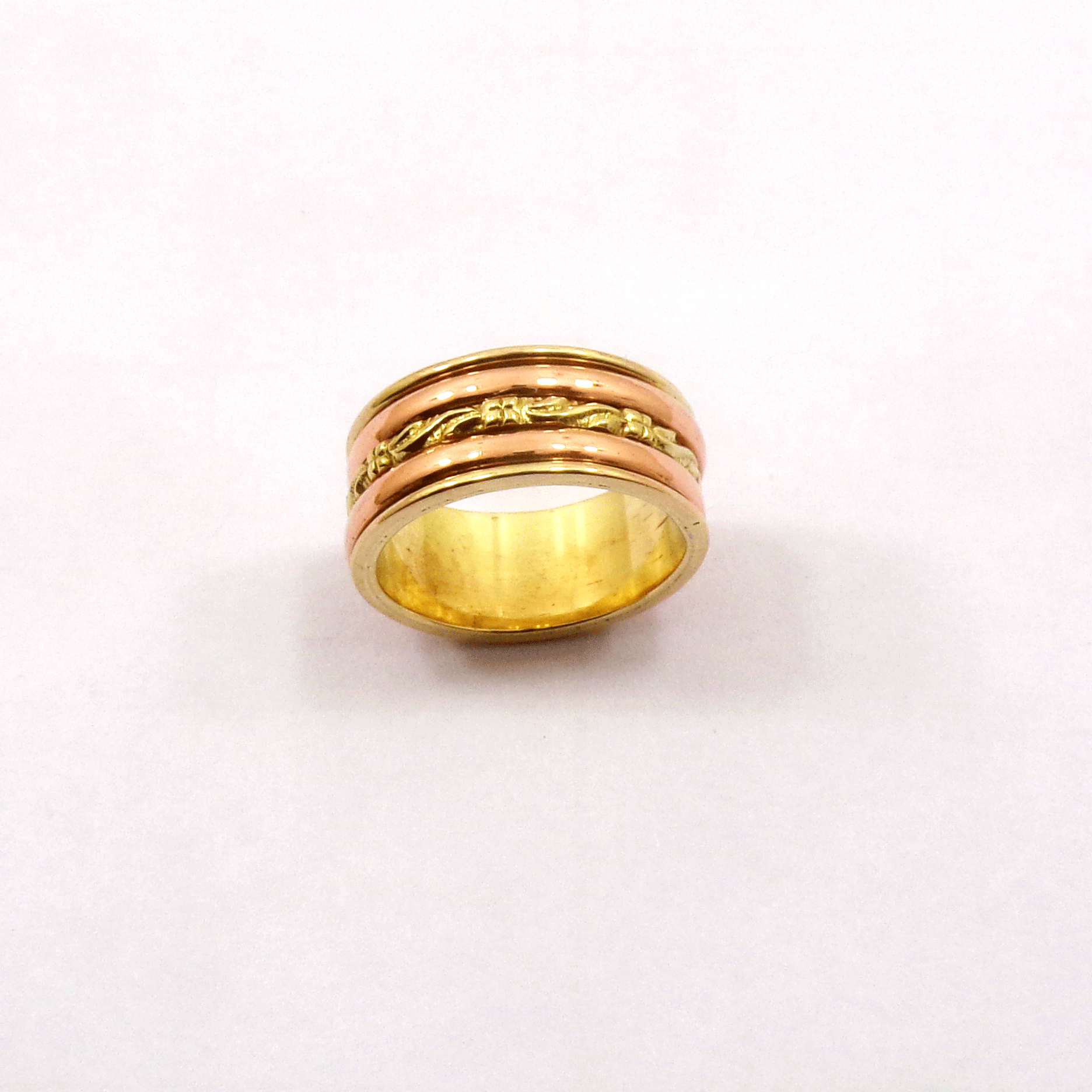 Ring Size - 9 Fashionable Brass Copper Ring W - BSPR999 18K Rose Gold & Yellow Gold Plated Solid Handmade Designer Brass Copper Spinner Ring