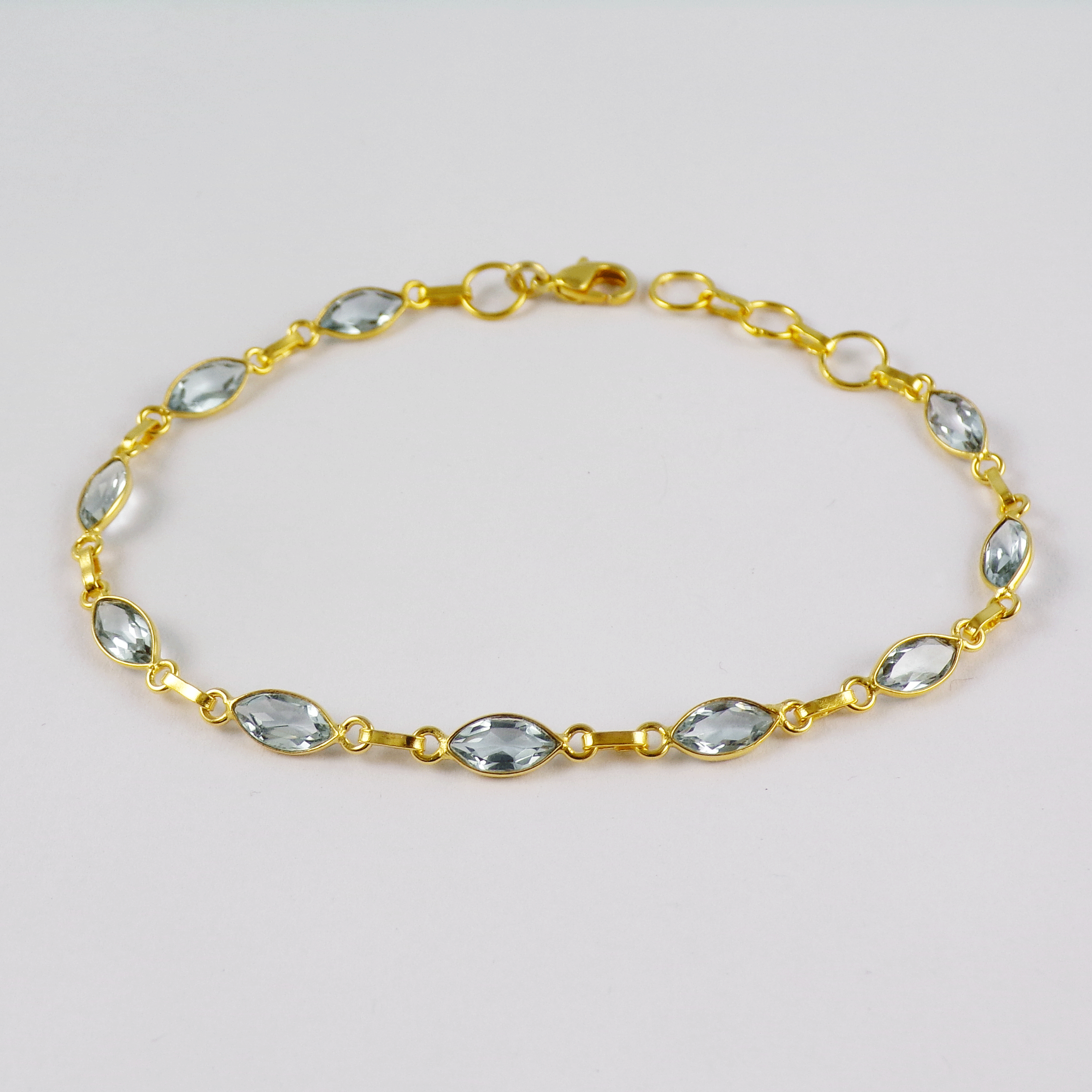 Awesome Blue Topaz Brass Bracelet A - BZB998 18K Gold Plated Cut Marquise Shape 4x6mm Bezel Setting Brass Bracelet