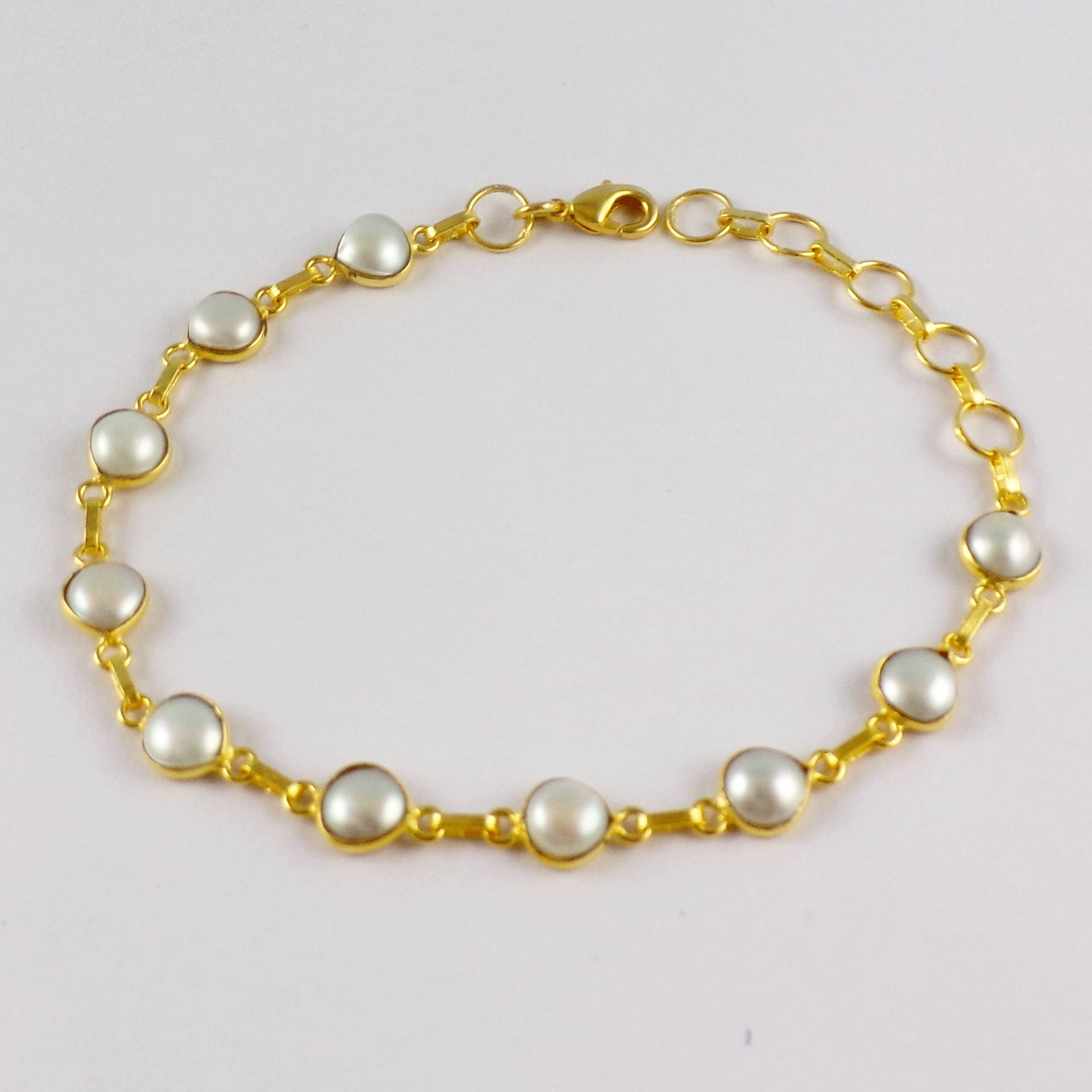 Natural Pearl Brass Bracelet H - BZB999 18K Gold Plated Trillion 6x6mm Bezel Setting Brass Bracelet