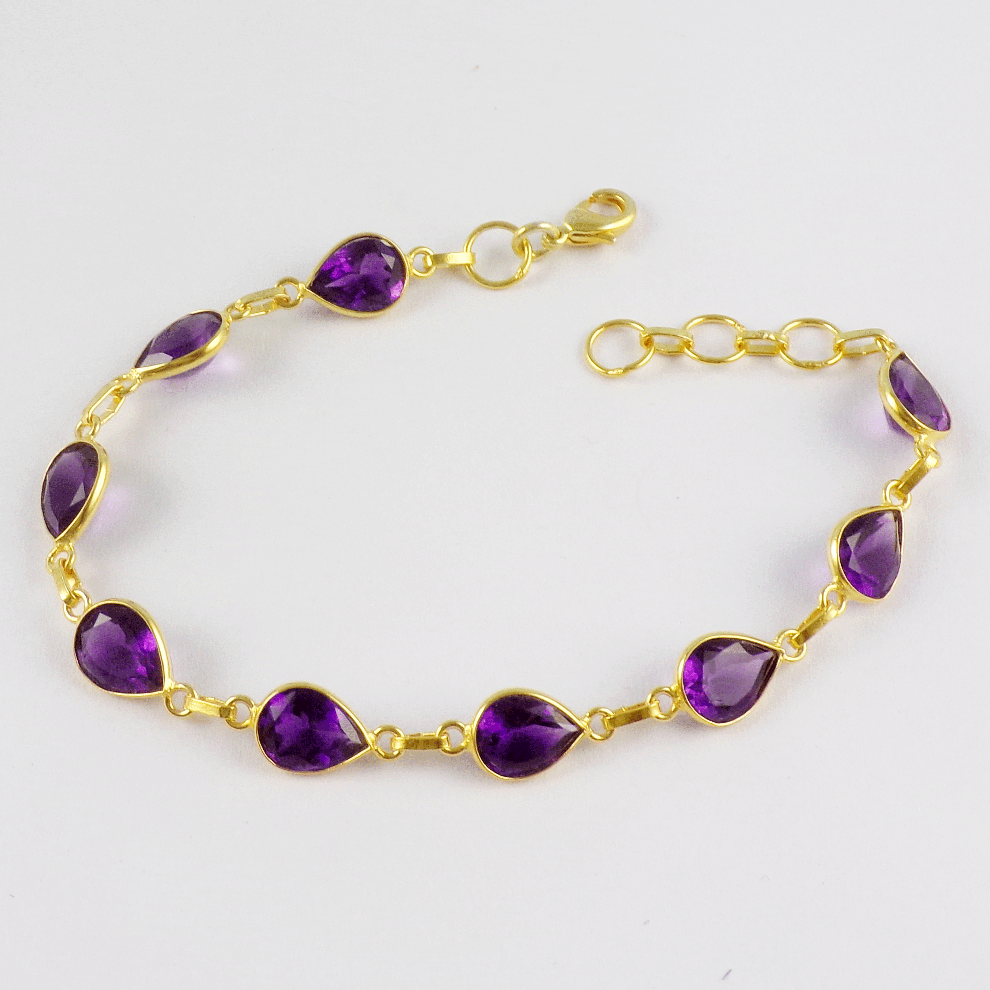 Lovely Amethyst Brass Bracelet N - BZB999 18K Gold Plated Cut Pear Shape 7x9mm Bezel Setting Brass Bracelet