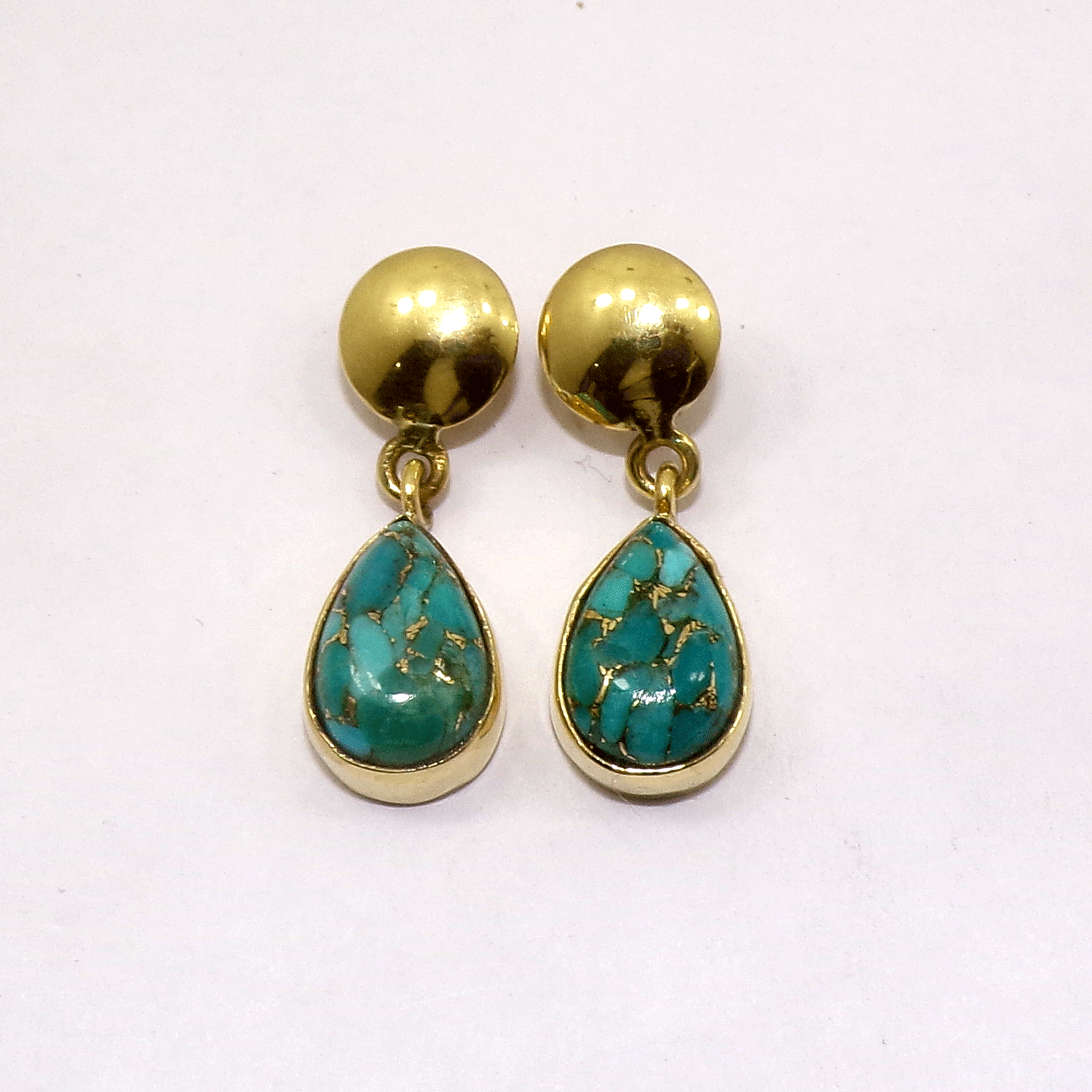 Blue Copper Turquoise Cab Stud Earring B - JBS999 Cab pear Shape 18ct Gold Plating Plain Stud Earring