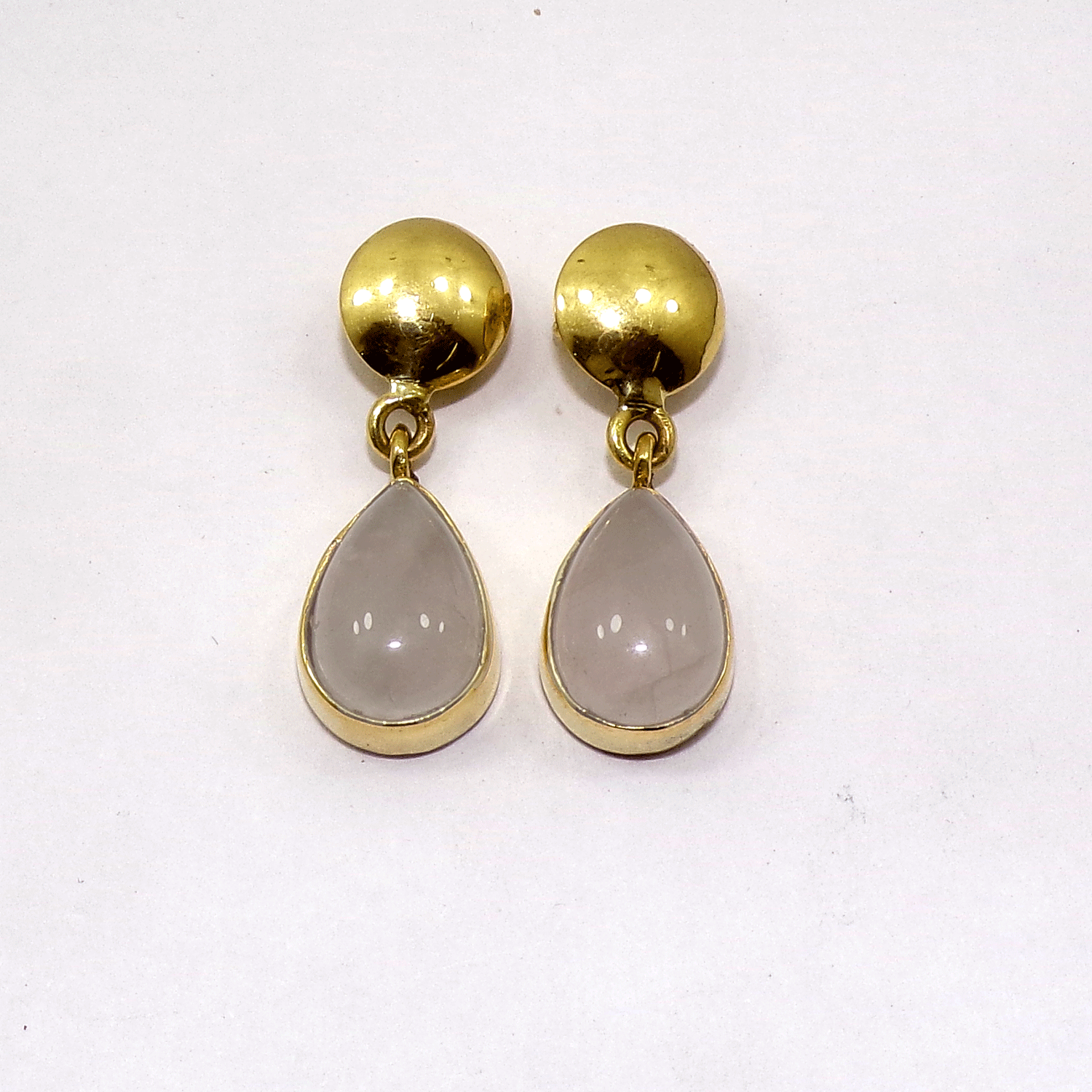 Rose Quartz Cab Stud Earring D - JBS999 Cab Pear Shape 18ct Gold Plating Plain Stud Earring