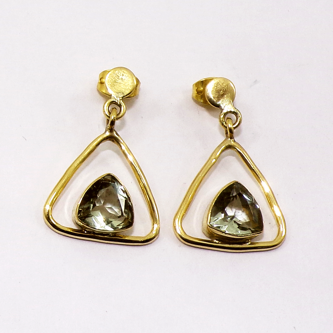 Amazing Green Amethyst Cut Stud Earring I - JBS999 New Year Collection Cut Trillion shape with 18ct Gold Plating Stud Earring