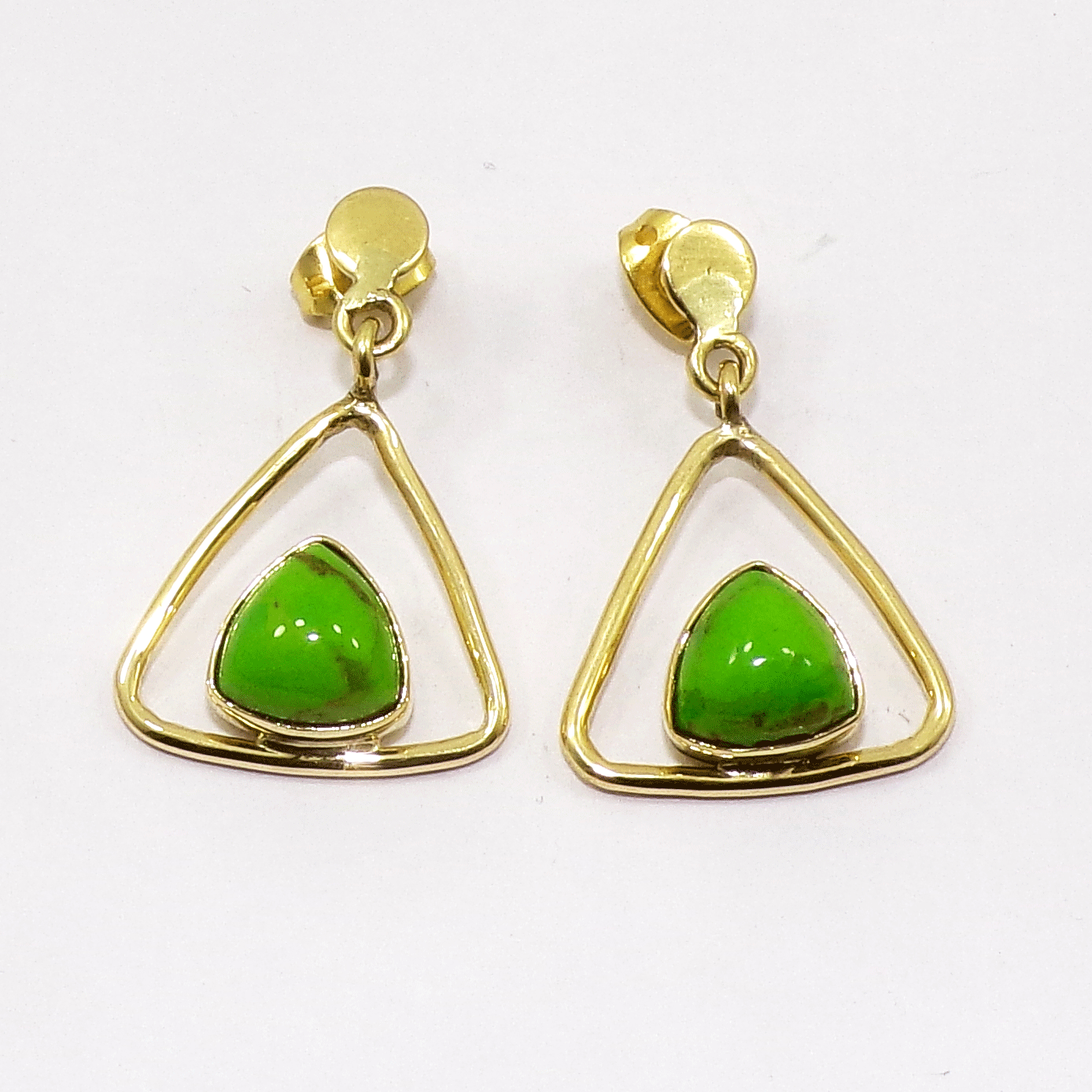 Natural Green Copper Turquoise Cab Stud Earring L - JBS999 New Year Collection Trillion Shape With 18ct Gold Plating Stud Earring