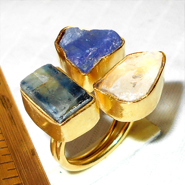 Kyanite, Tanzanite, Crystal E - RBJ992-Latest Fashion Rings with gold plated over Brass Rings wh