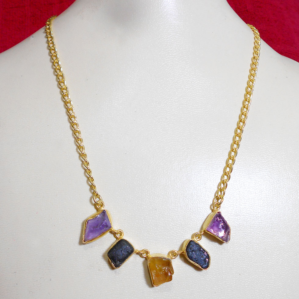 42 Cms Amethyst, Citrine B - RBJ987-Costume Fashion gold plated Necklace with Brass