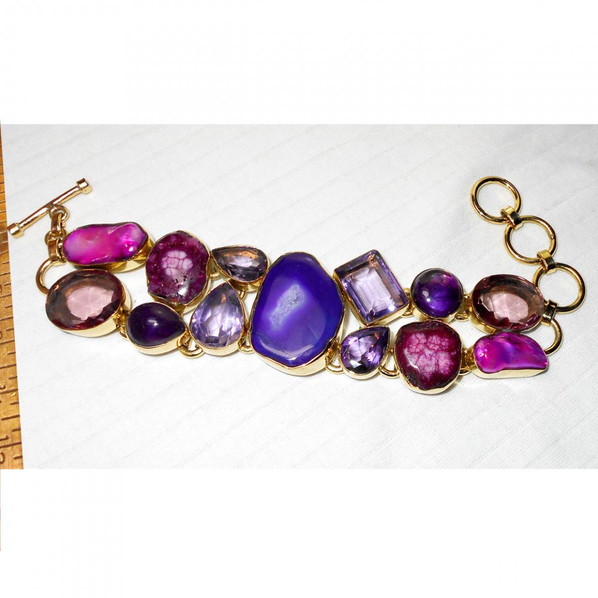 Biwa pearl, Amethyst, Drusy, Hydro glass C - CLB998- Royal fashion Cluster Bracelets with Brass wholesale