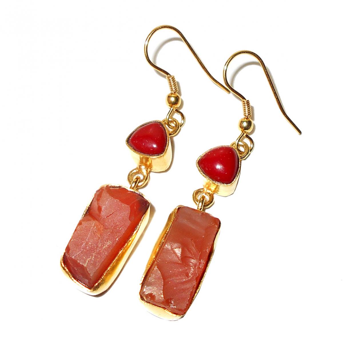 Carnelian, Red coral O - RBE969- Color gemstone fashion Earrings, Rock style fashion jewe