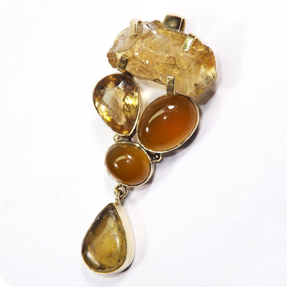 Citrine Rough and Cut Yellow Onyx Amber A - CKP996-Mix Cut Cab Rough Gemstone Made in Brass Chunky Pendants