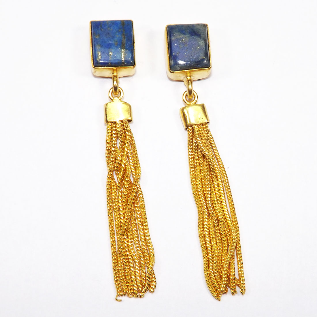 Lapis B - PJS998-Designer Fashion Gemstone Brass with Gold Plated Chain Ta