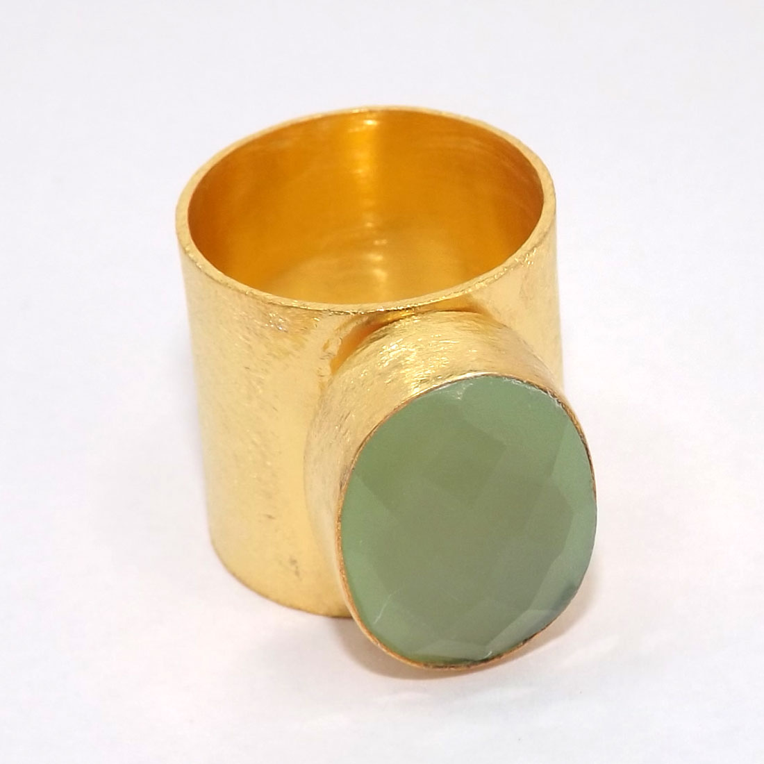 Chalcedony Cut A - PR953-Handmade Brass with Gold Plated Gemstone Fashion Rings