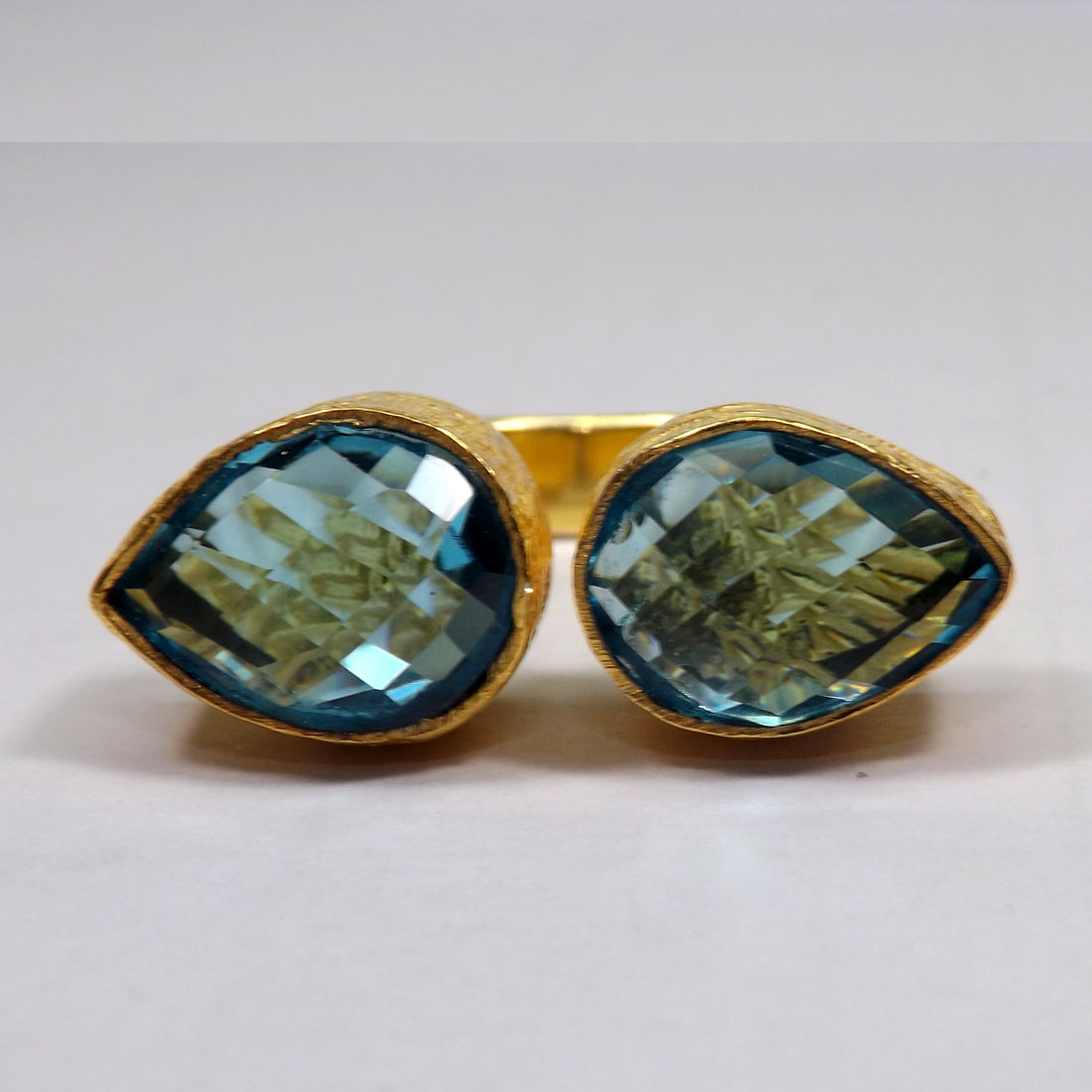 Blue Hydro Glass C - BCR996-New Designer Gemstone Brass Chunky Rings