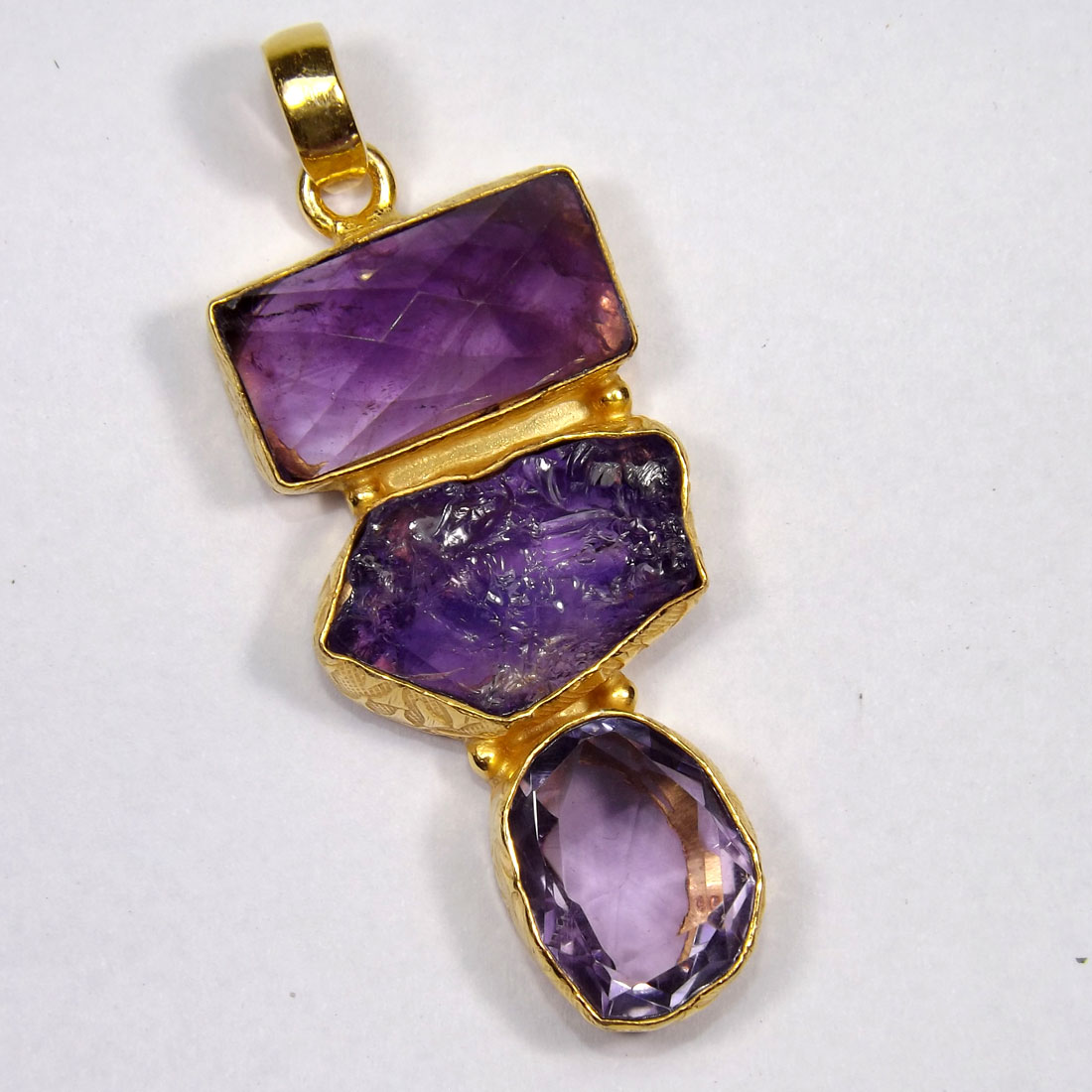 Amethyst Rough and Hydro Glass A - BCP994-Indian  Wholesale Designer  Brass Pendant