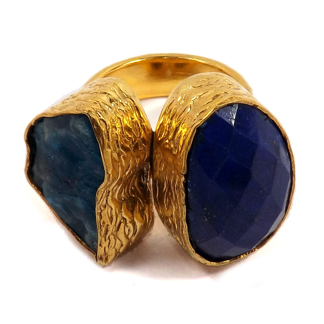 Lapis Lazuli & Apatite C - BCR981-Amazing New Design Wholesale Handmade Rough Brass Chunky