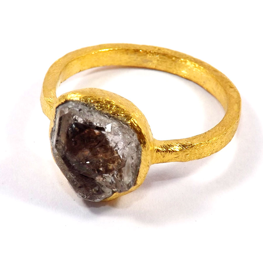 Herkimer Diamond E - BRR926-Exclusive Gold Plated Rough Gemstone Color Full Brass Rings